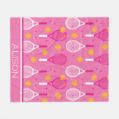 Aangepaste naam Roze en wit tennisracketpatroon Fleece Deken (Voorkant (Horizontaal))