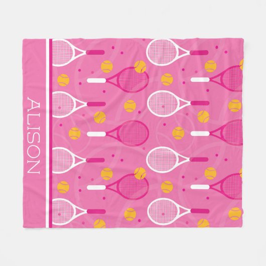 Aangepaste naam Roze en wit tennisracketpatroon Fleece Deken (Voorkant (Horizontaal))