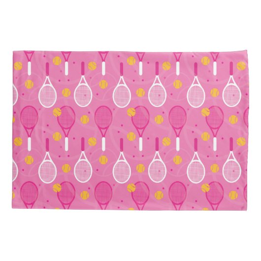 Aangepaste naam Roze en wit tennisracketpatroon Kussensloop (Achterkant)