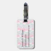 Aangepaste naam roze en witte kruid van flamingos bagagelabel (Achterkant verticaal)