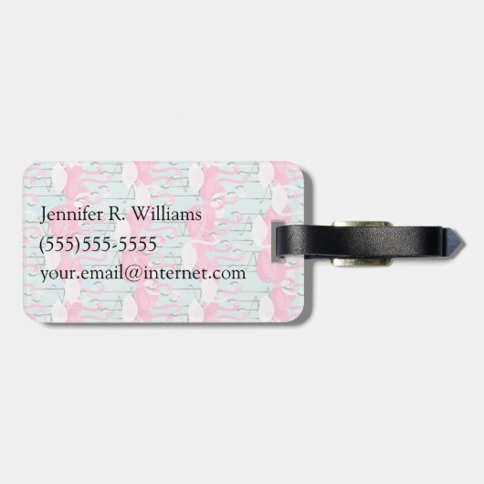 Aangepaste naam roze en witte kruid van flamingos bagagelabel (Achterkant horizontaal)