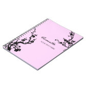 Aangepaste naam Roze en Zwarte Floral notebook Notitieboek (Linkerzijde)