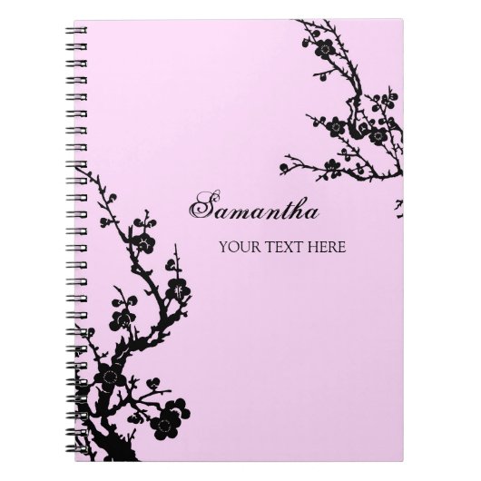 Aangepaste naam Roze en Zwarte Floral notebook Notitieboek (Voorkant)