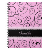 Aangepaste naam roze en zwarte zweepjes notebook notitieboek (Voorkant)