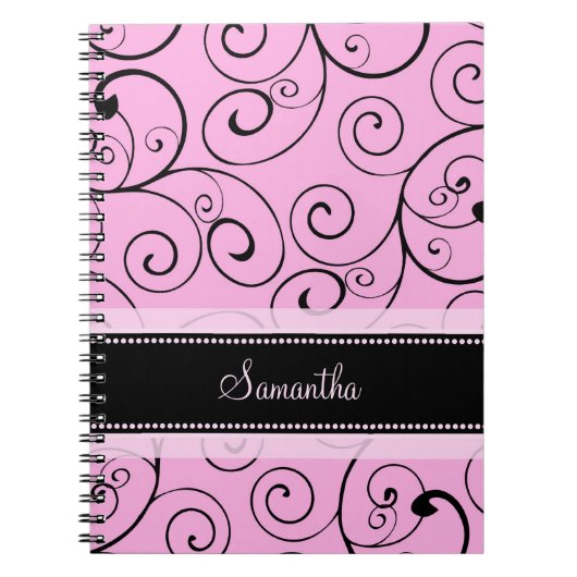 Aangepaste naam roze en zwarte zweepjes notebook notitieboek (Voorkant)