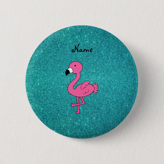 Aangepaste naam roze flamingo turquoise glitter ronde button 5,7 cm (Voorkant)
