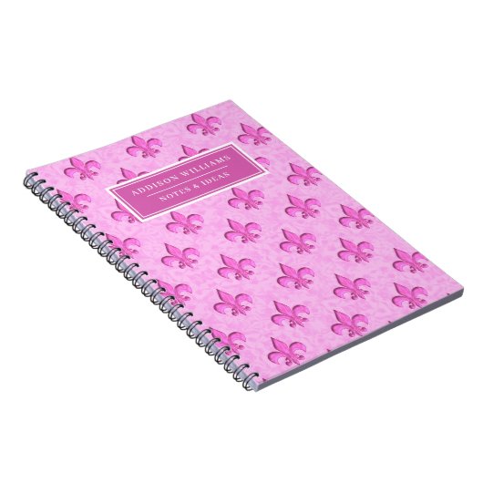 Aangepaste naam roze fleur de Lis Pattern Notitieboek (Rechterzijde)