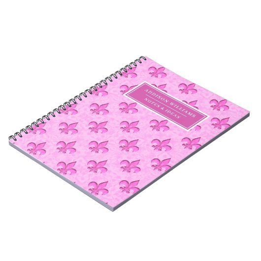 Aangepaste naam roze fleur de Lis Pattern Notitieboek (Linkerzijde)