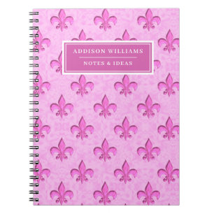 Aangepaste naam roze fleur de Lis Pattern Notitieboek
