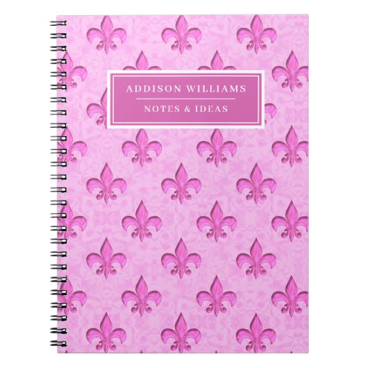 Aangepaste naam roze fleur de Lis Pattern Notitieboek (Voorkant)