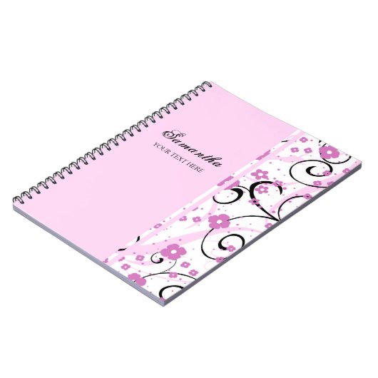 Aangepaste naam Roze Floral notebook Notitieboek (Linkerzijde)