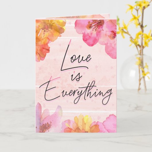 Aangepaste naam Roze Floral Valentijnsdag Kaart (Gele Bloem)