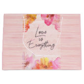 Aangepaste naam  roze Floral Waterverf Groot Cadeauzakje (Voorkant)