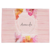 Aangepaste naam  roze Floral Waterverf Groot Cadeauzakje (Achterkant)