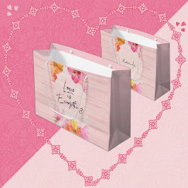 Aangepaste naam  roze Floral Waterverf Groot Cadeauzakje