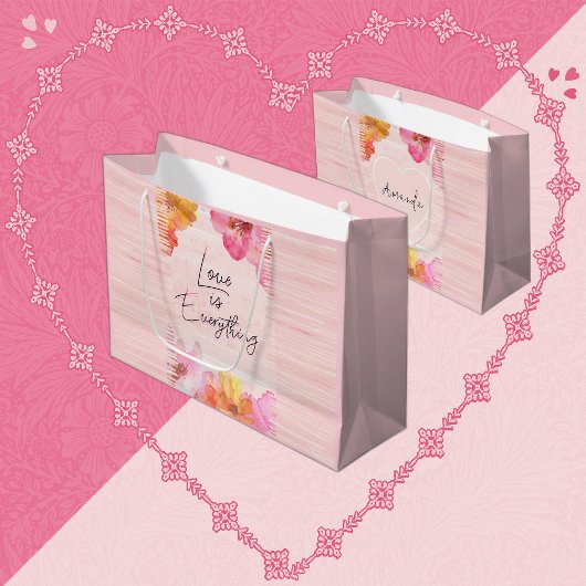 Aangepaste naam  roze Floral Waterverf Groot Cadeauzakje
