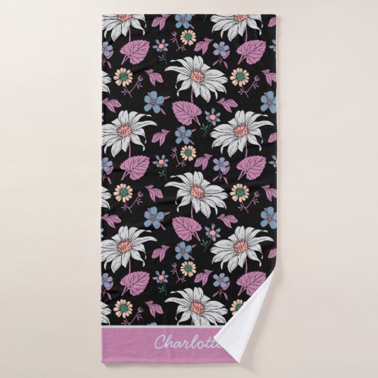 Aangepaste naam roze florale naadloos patroon badhanddoek (Badhanddoek)