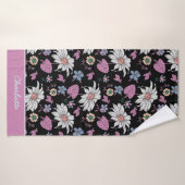 Aangepaste naam roze florale naadloos patroon badhanddoek (Badhanddoek)