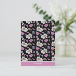 Aangepaste naam roze florale naadloos patroon briefkaart