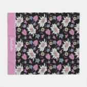 Aangepaste naam roze florale naadloos patroon fleece deken (Voorkant (Horizontaal))