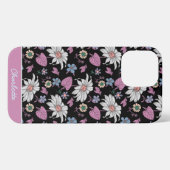 Aangepaste naam roze florale naadloos patroon iPhone hoesje (Achterkant horizontaal)