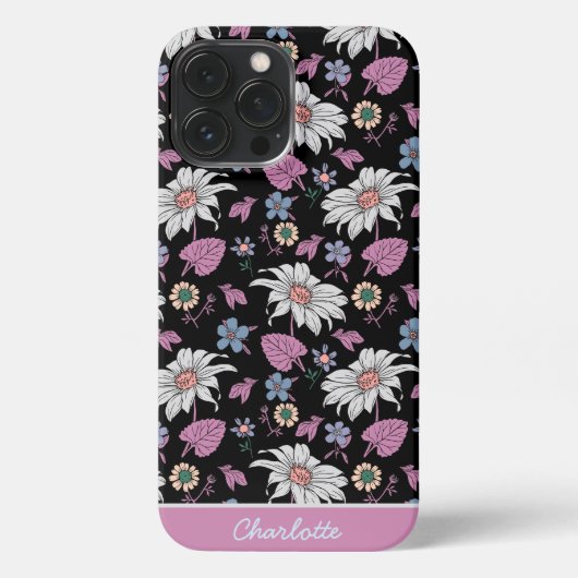 Aangepaste naam roze florale naadloos patroon iPhone hoesje (Achterkant)