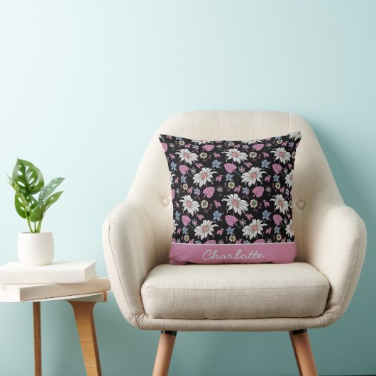 Aangepaste naam roze florale naadloos patroon kussen (Stoel)