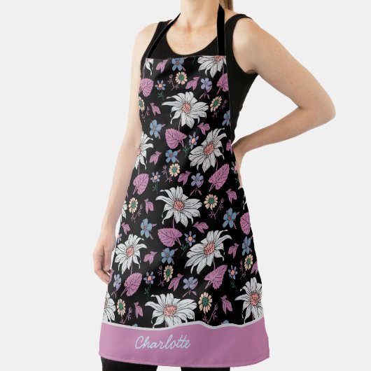 Aangepaste naam roze florale naadloos patroon schort (Insitu)