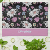 Aangepaste naam roze florale naadloos patroon theedoek (Gevouwen)
