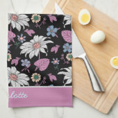 Aangepaste naam roze florale naadloos patroon theedoek (Quarter Fold)