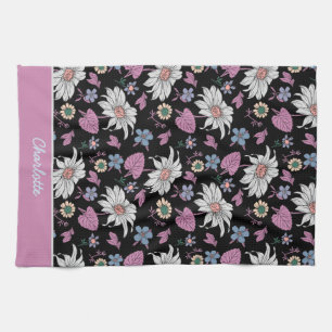 Aangepaste naam roze florale naadloos patroon theedoek