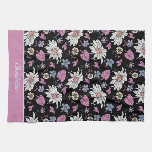 Aangepaste naam roze florale naadloos patroon theedoek (Horizontaal)