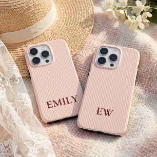 Aangepaste naam Roze gestreepte bruidsmeisje Moede iPhone 15 Pro Case