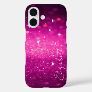 Aangepaste naam Roze Glitter iPhone 16 Hoesje