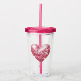 Aangepaste naam Roze Glitter Hart Elegante Mahjong Acryl Drinkbeker