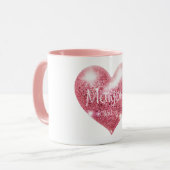 Aangepaste naam Roze Glitter Hart Elegante Mahjong Mok (Voorkant links)