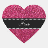 Aangepaste naam roze glitter hart sticker (Voorkant)