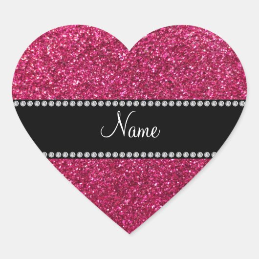 Aangepaste naam roze glitter hart sticker (Voorkant)