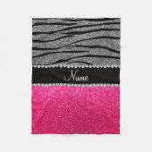 Aangepaste naam roze glitter light grijze zebrastr fleece deken (Voorkant)