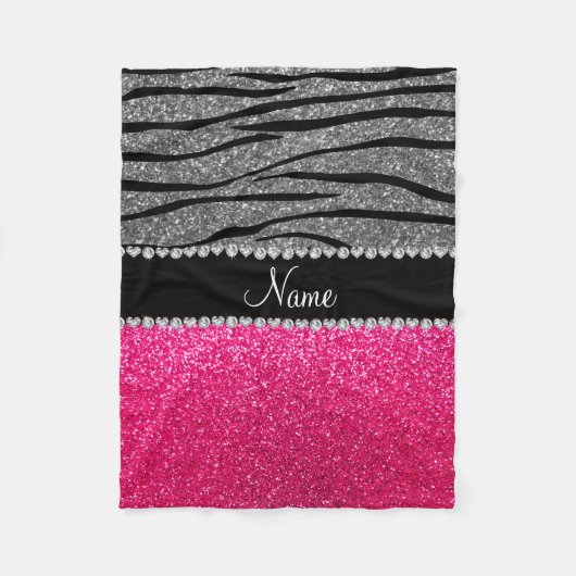 Aangepaste naam roze glitter light grijze zebrastr fleece deken (Voorkant)