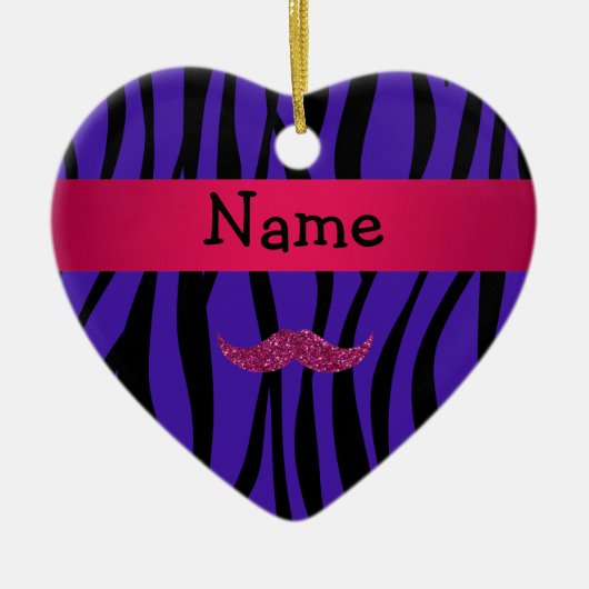 Aangepaste naam roze glitter mustahce keramisch ornament (Voorkant)