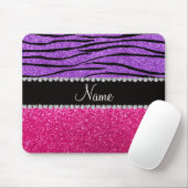 Aangepaste naam roze glitter pastel paarse zebra muismat (Met muis)
