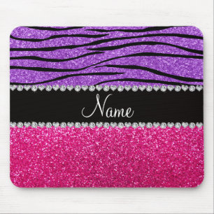 Aangepaste naam roze glitter pastel paarse zebra muismat