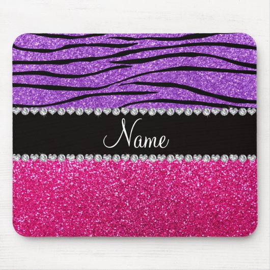 Aangepaste naam roze glitter pastel paarse zebra muismat (Voorkant)