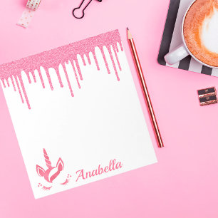 Aangepaste naam Roze glitter Stars Unicorn Face Notitieblok