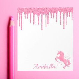 Aangepaste naam Roze glitter Stars Unicorn Notitieblok