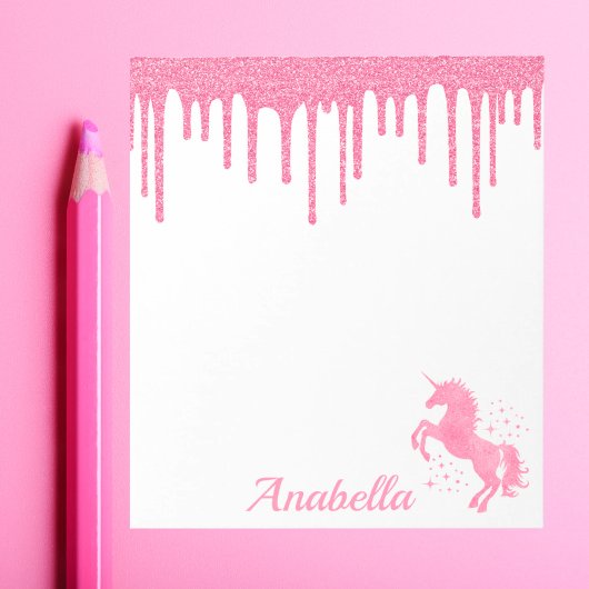 Aangepaste naam Roze glitter Stars Unicorn Notitieblok