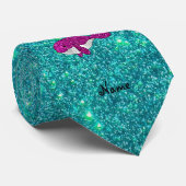 Aangepaste naam roze glitter walvisturquoise stropdas (Opgerold)