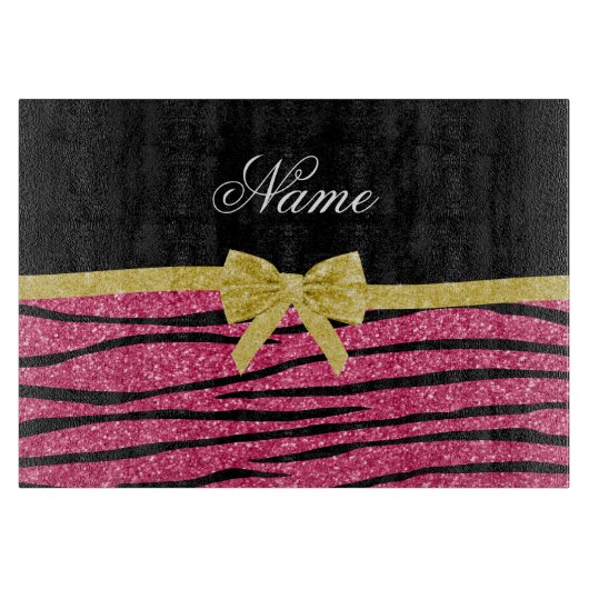 Aangepaste naam roze glitter zebra strepen goudboe snijplank (Voorkant)