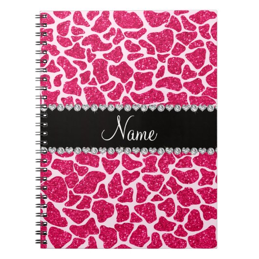 Aangepaste naam roze glittergiraffe notitieboek (Voorkant)